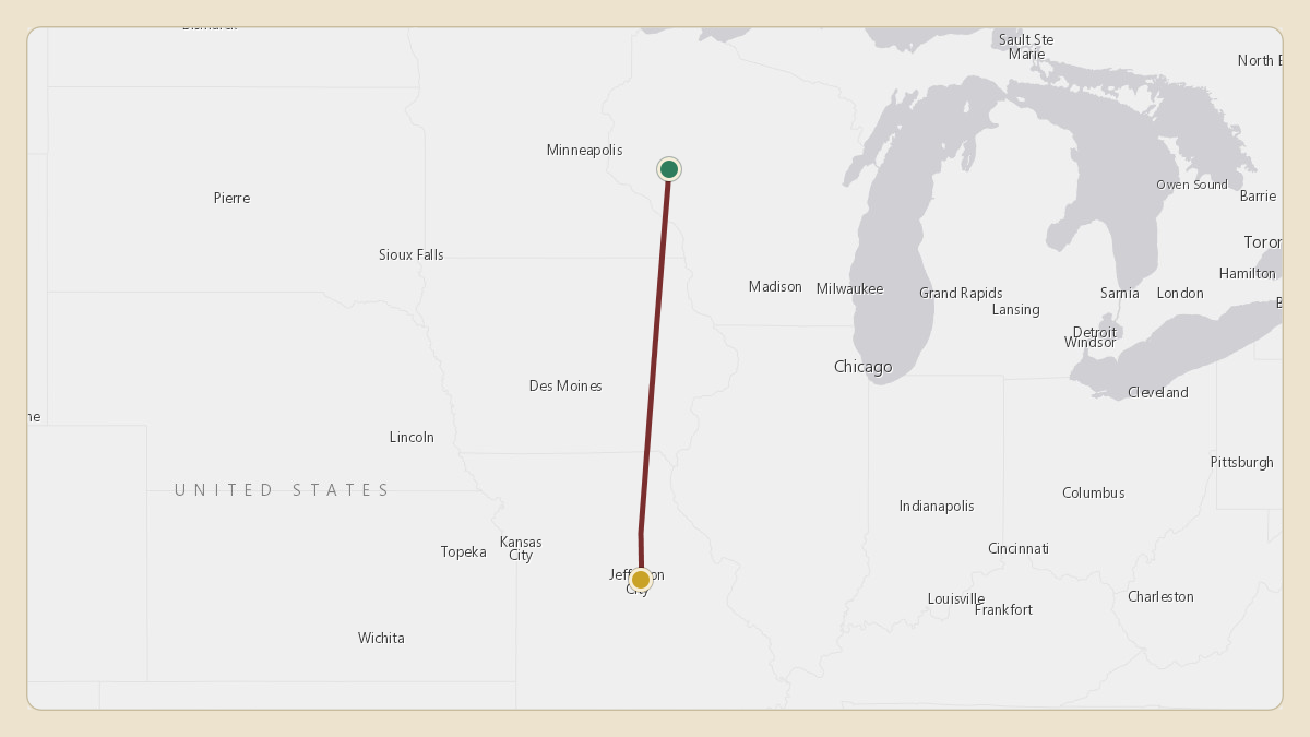 Flight path for Menard Inc.'s N563M from 3WN8 — Blunt Field to KJEF — Jefferson City Memorial Airport