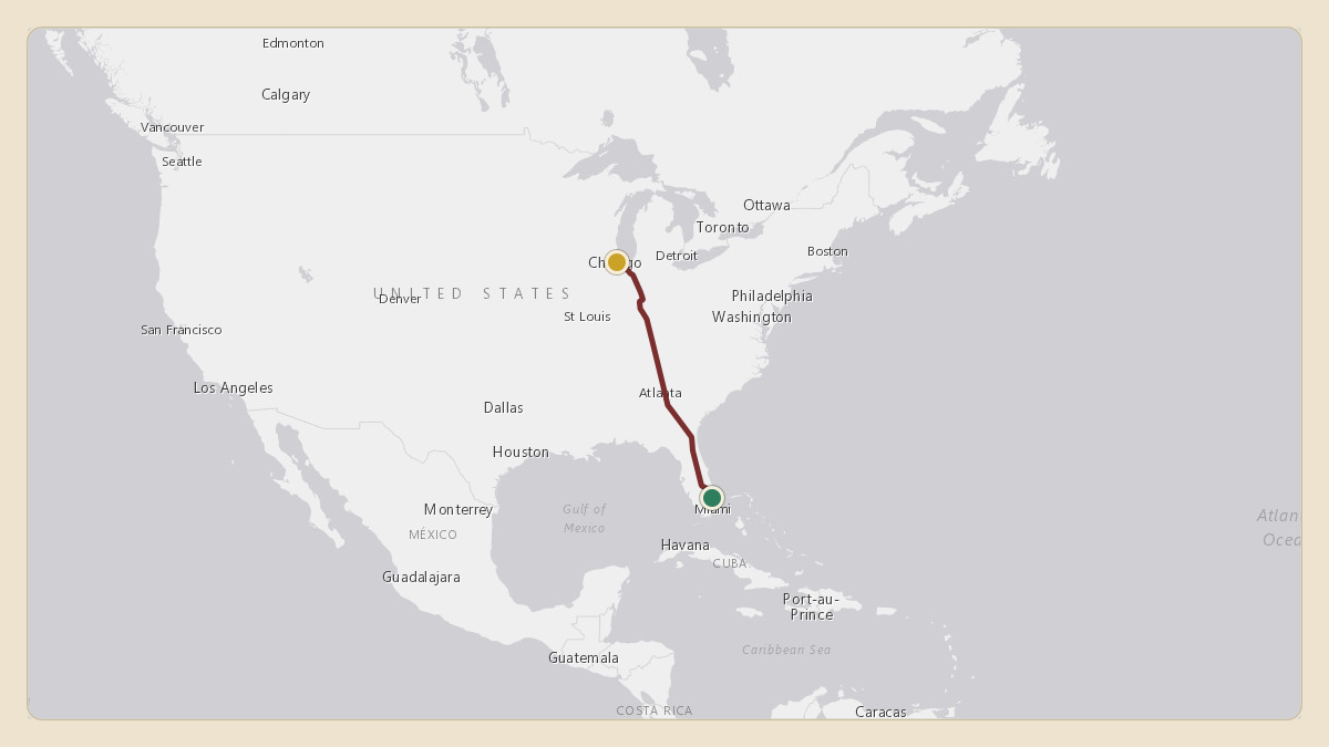 Flight path for Marc Anthony's N513MA from KBCT — Boca Raton Airport to KMDW — Chicago Midway International Airport