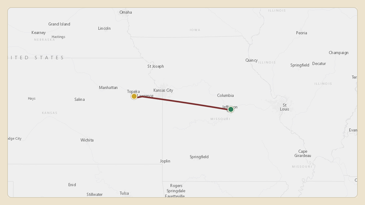 Flight path for Menard Inc.'s N563M from KCOU — Columbia Regional Airport to KFOE — Topeka Regional Airport