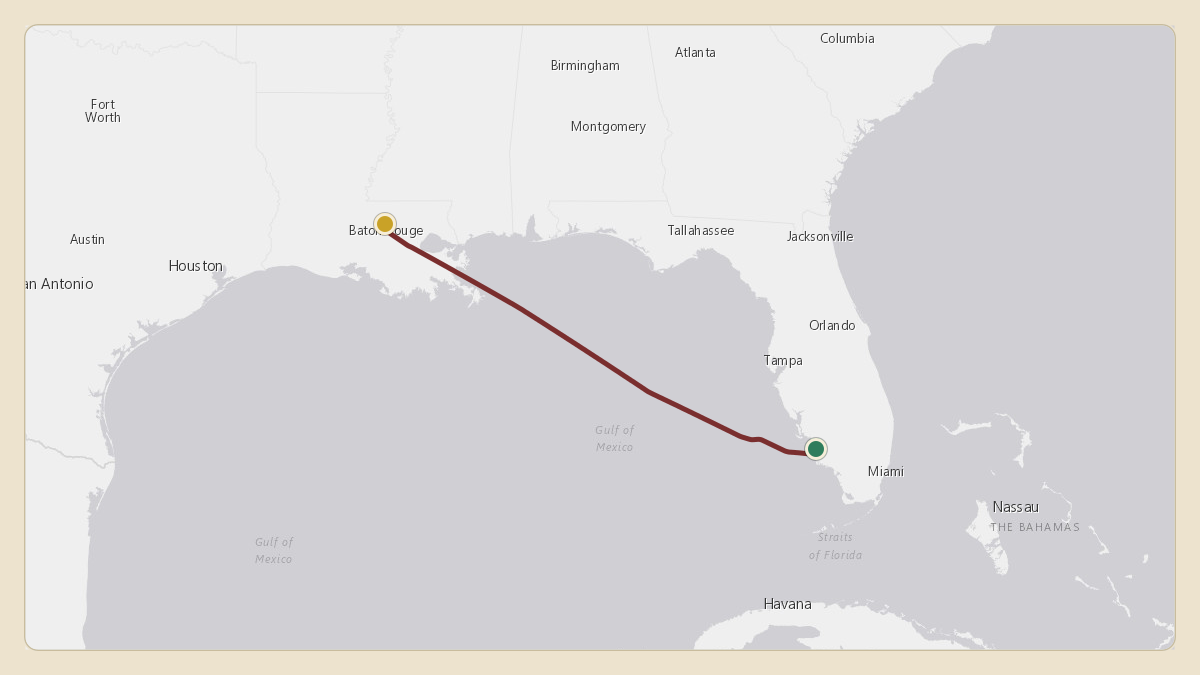 Flight path for American Express's N652GB from KAPF — Naples Municipal Airport to KBTR — Baton Rouge Metropolitan Airport