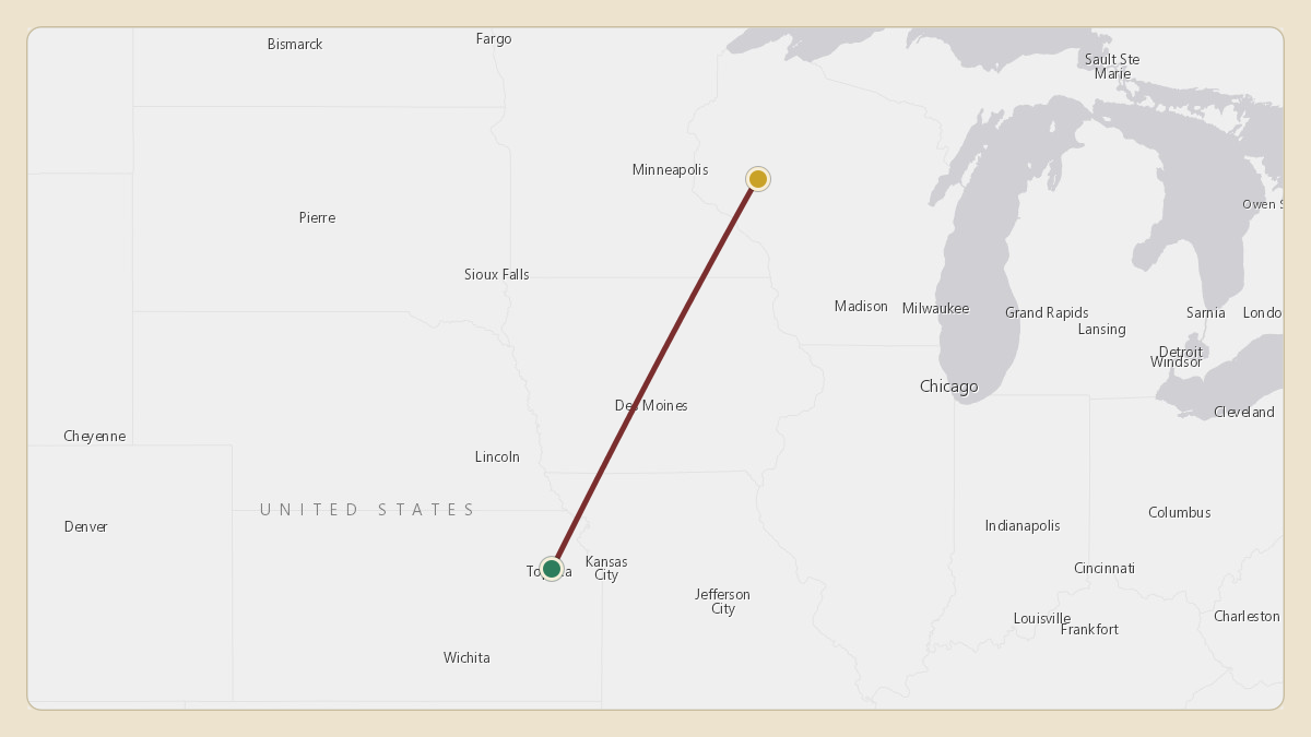 Flight path for Menard Inc.'s N563M from KFOE — Topeka Regional Airport to KEAU — Chippewa Valley Regional Airport