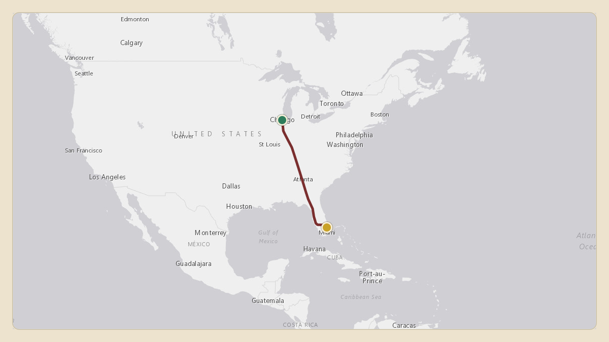 Flight path for Marc Anthony's N513MA from KMDW — Chicago Midway International Airport to KBCT — Boca Raton Airport