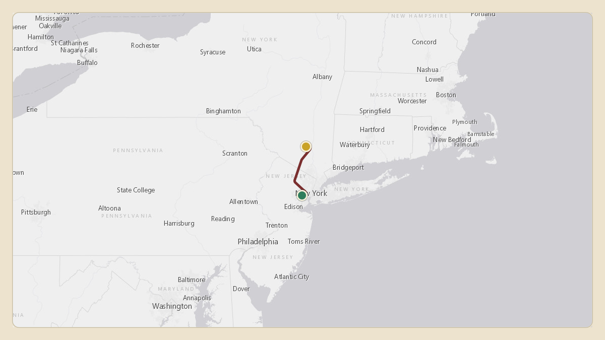 Flight path for American Express's N652GB from KEWR — Newark Liberty International Airport to KSWF — New York Stewart International Airport