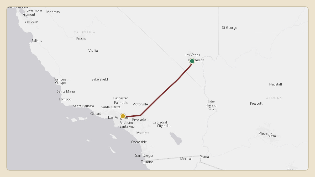 Flight path for Panda Express's N168PX from KHND — Henderson Executive Airport to KPOC — Brackett Field