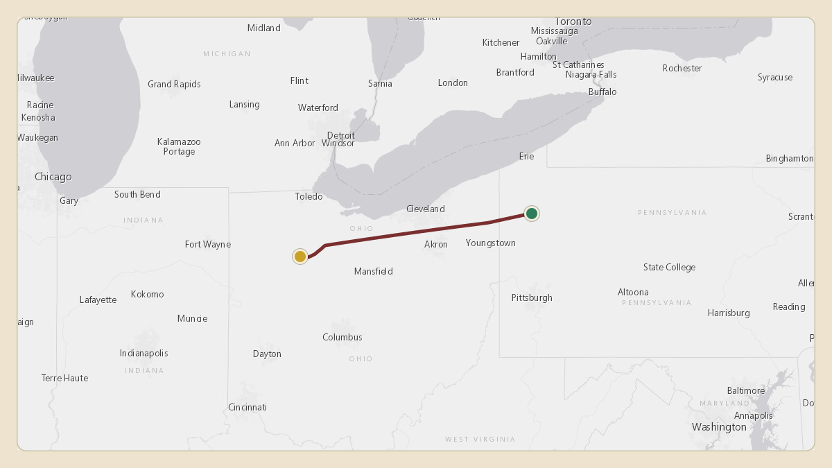 Flight path for Marathon Petroleum's N427MP from K6G1 — Titusville Airport to KFDY — Findlay Airport