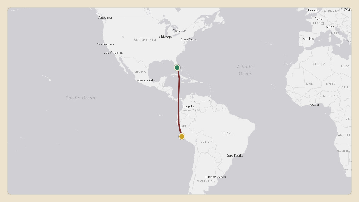 Flight path for Marc Anthony's N513MA from KMIA — Miami International Airport to SPIM — Jorge Chávez International Airport